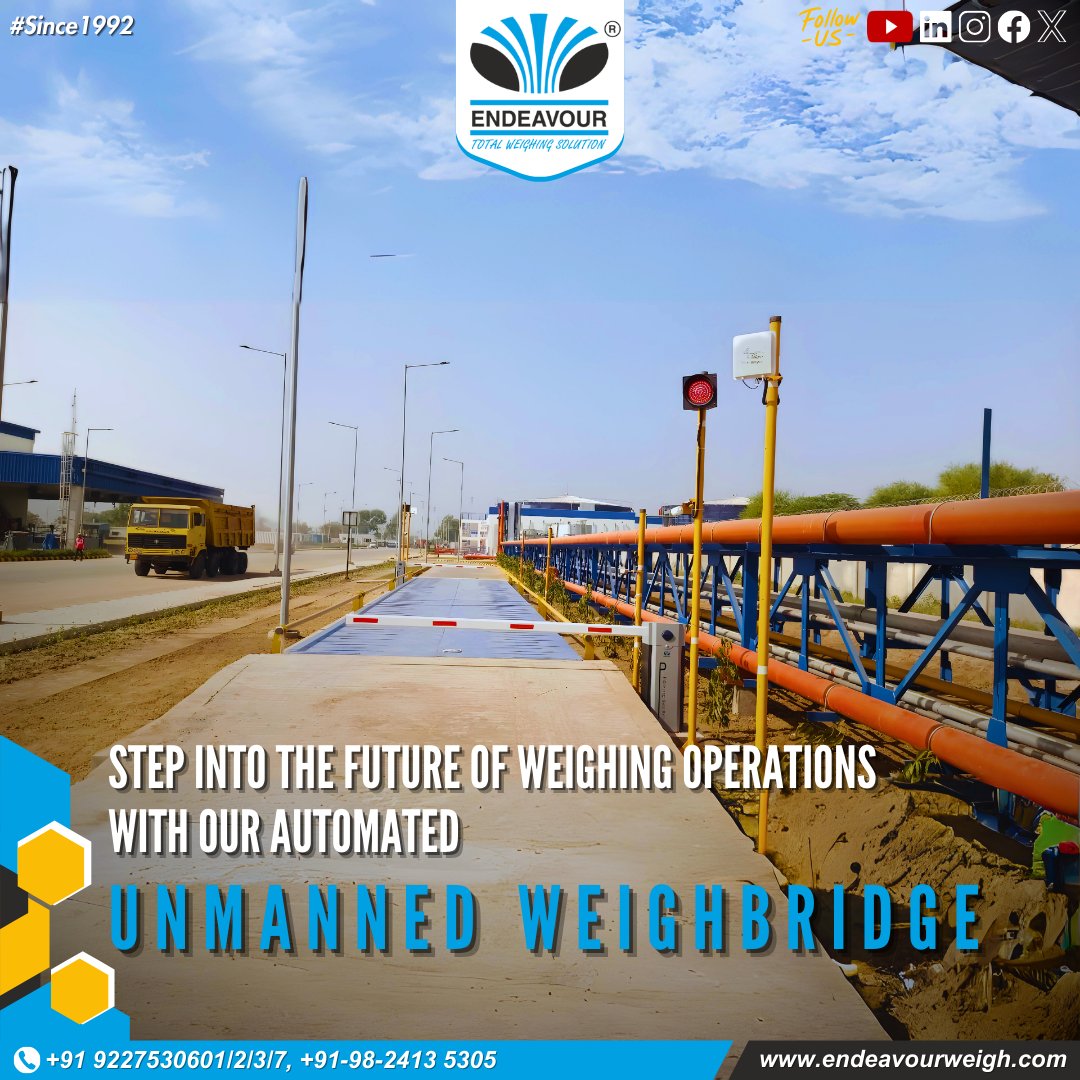 Step into the Future of Weighing Operations with Our Automated Unmanned Weighbridge

#WeighingScale #Weighingindicator #Weighbridge #TruckScale #UnmannedWeighbridge #Automation #Efficiency 

#EndeavourWeigh #EndeavourInstruments #WeighWithEndeavour #ElevateWithEndeavour