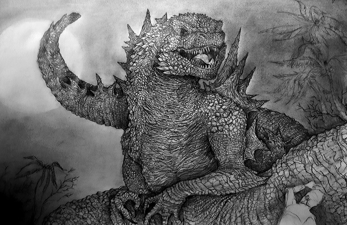 ScarebotArts's tweet photo. ~ Legend of Odo Island~ 
(in-progress)

Commemorating #GodzillaMinusOne and it's last days in theatrical release. Thought I'd pay homage to the 50s black and white style. DM for commissions.

Enjoy

#godzilla #gojira #kaiju #drawing #TOHOシネマズ @GormaruIsland @KaijuNewsOutlet https://t.co/pAqOqk6RnR