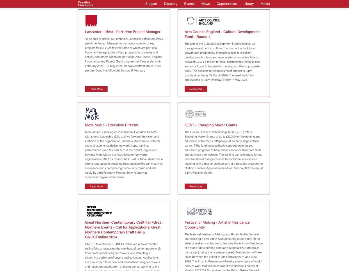 OPPORTUNITIES:

Check out the latest listings on our Jobs + Opportunities pages, including these from <a href="/festofmaking/">Festival of Making</a> <a href="/Litfest/">Lancaster Litfest</a> @TheWhitaker <a href="/ace_national/">Arts Council England</a> <a href="/MoreMusic1/">More Music</a> <a href="/GNCCF/">GNCCF</a> and @QESTCraft.

Add your own creative listings for FREE, we'll review and publish.
creativelancashire.org/jobs