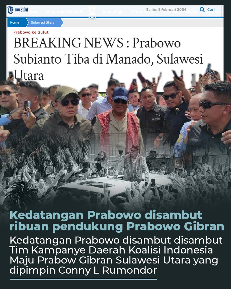 Calon Presiden nomor urut 2 Prabowo Subianto tiba di Lapangan KONI Sario Manado, Sulawesi Utara, Senin (5/2/2024)
Prabowo disambut ribuan pendukungnya yang sudah menunggu sejak siang hari.#KenapaHarusPilih02