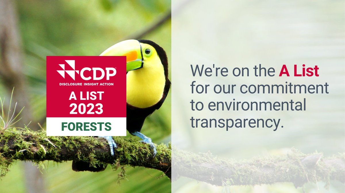 We are proud to be included on the @CDP’s A List for our leadership in environmental transparency on forests🌲Only a very few companies achieved an ‘A’ among over 21,000 companies scored. Learn more at: hubs.li/Q02j-KDZ0 #CSPAList #Sustainability #Forests