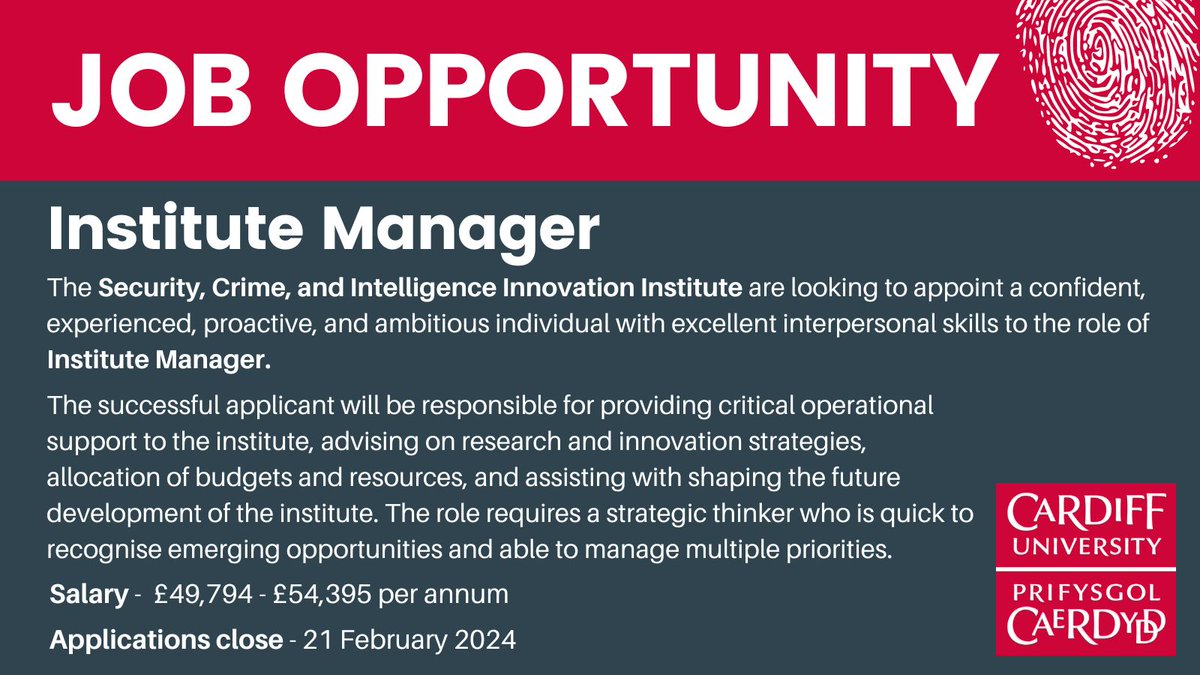CrimeSecurityCU's tweet image. Job Opportunity: Institute Manager. 🚨

We&apos;re seeking to recruit a talented and experienced individual to oversee all aspects of the management of our strategic priorities and operational plans.

Apply here: krb-sjobs.brassring.com/TGnewUI/Search…