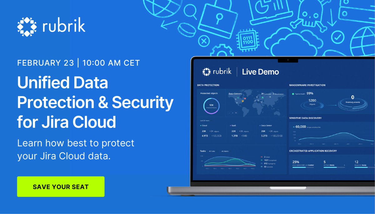 mskubski's tweet photo. .@RubrikInc helps you quickly and easily recover projects, issues, attachments, sprints, workflows, screens, and more! Join Rubrik Field CTO Frank Schwaak on February 23 for a 30-minute demo to learn how best to protect your @Jira Cloud data. https://t.co/eJquOh39Zy #Jira https://t.co/MXrlaVb3HA