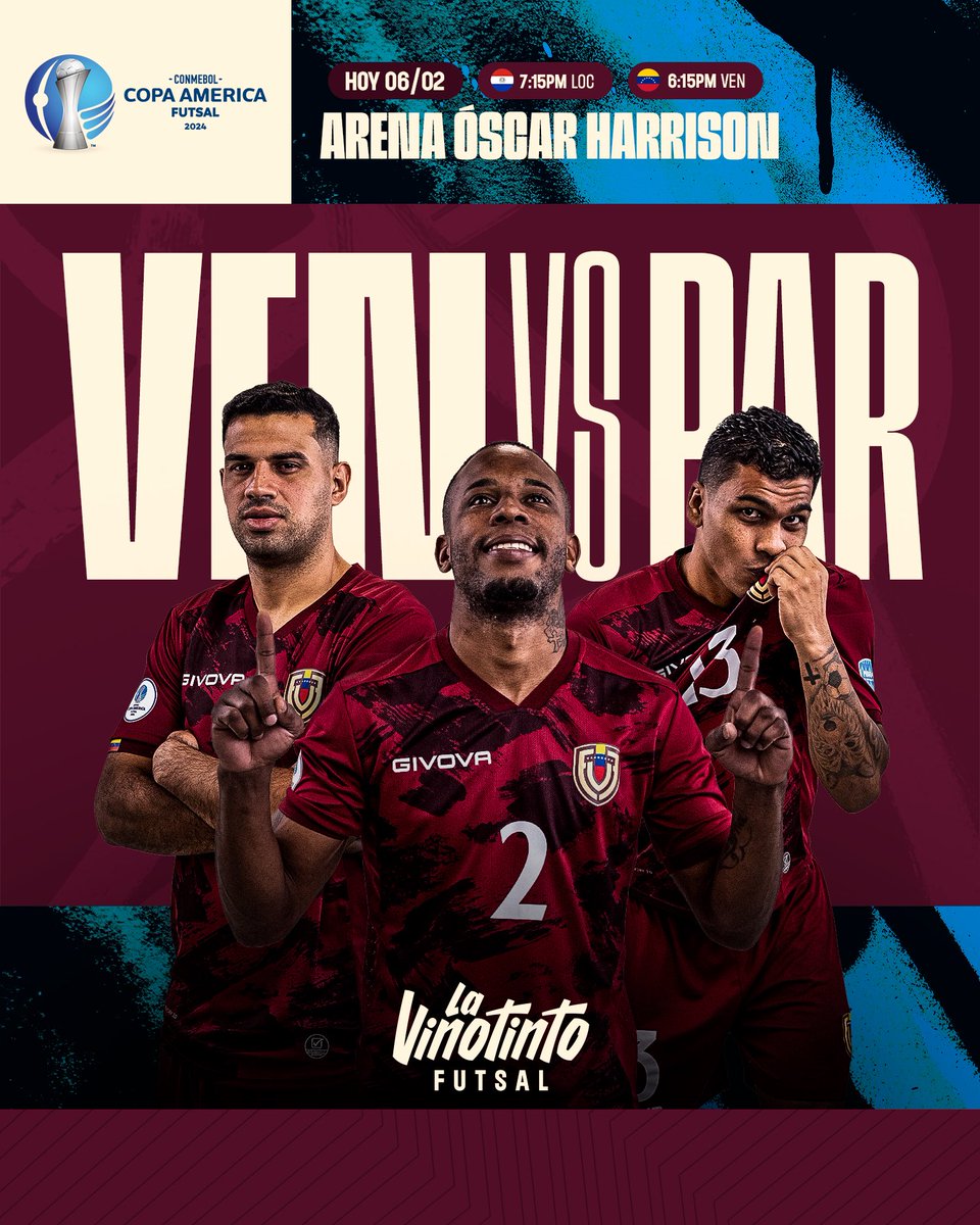 FutsalFVF's tweet photo. A darlo todo por Venezuela 🙌🇻🇪

La #VinotintoFutsal disputará esta noche su tercer compromiso de la Copa América 🆚🇵🇾

#SiempreVinotinto 🍷 https://t.co/lhu8yQ2N0j