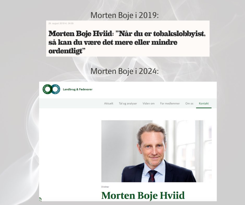 Landbrugslobbyen minder <a href="/Heunicke/">Magnus Heunicke</a> om tobaksindustrien.

Det er der måske en god grund til.

Vi præsenterer for jer: Morten Boje Hviid, direktør i <a href="/spisekammeret/">Landbrug & Fødevarer</a>. Tidligere profileret tobakslobbyist..

#dkpol
