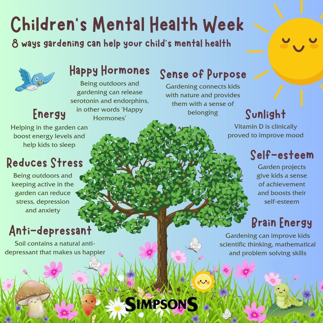 Did you know? 1 in 6 young people and children have a diagnosed mental health condition!🌿💚 This #Childrensmentalhealthweek discover the ways in which gardening and your outdoor space can help boost your child's mental health. #MentalHealthAwareness #gardeningformentalhealth