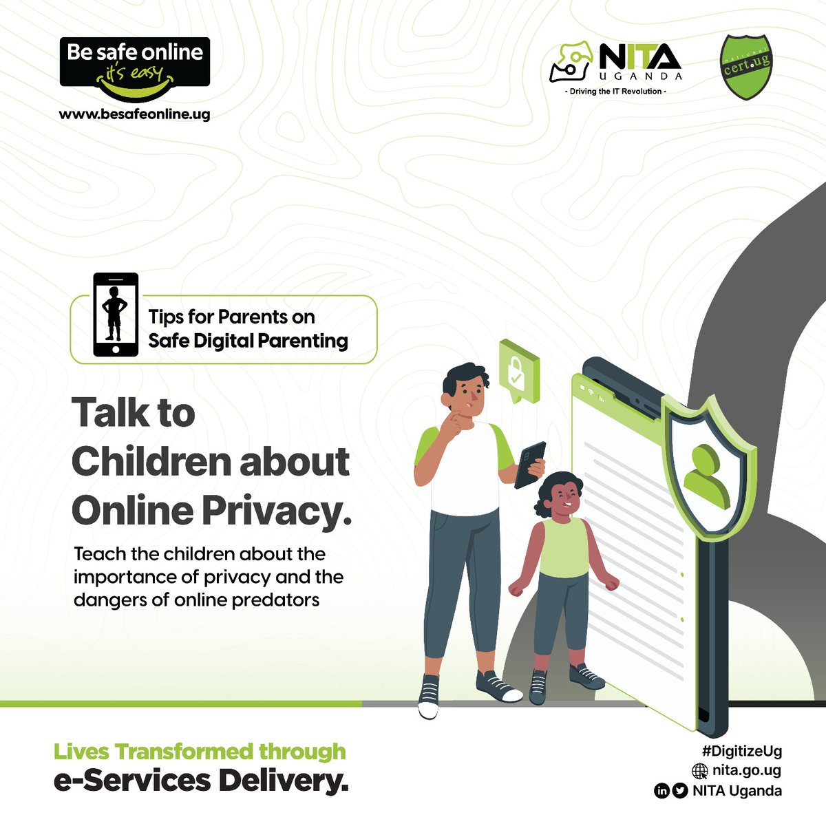 Happy #SaferInternetDay! Parents, let's empower our children online with these tips: 1️⃣ Talk openly to them about online safety & encourage sharing concerns. #BeSafeOnlineUg #SID2024 #DigitizeUG