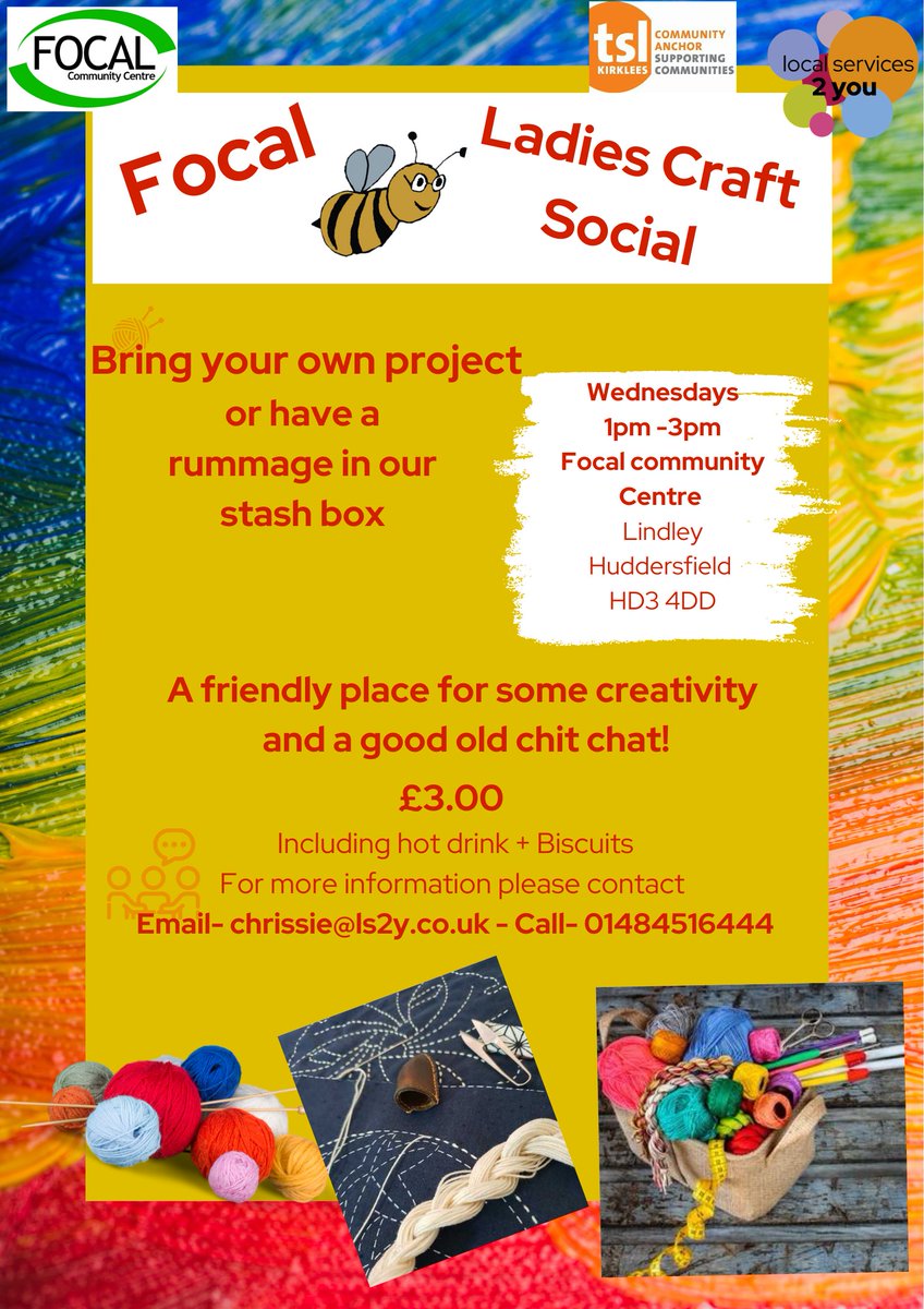 Every Wednesday 1pm - 3pm  Focal Community Centre,
New Hey Road,  HD3 4DD