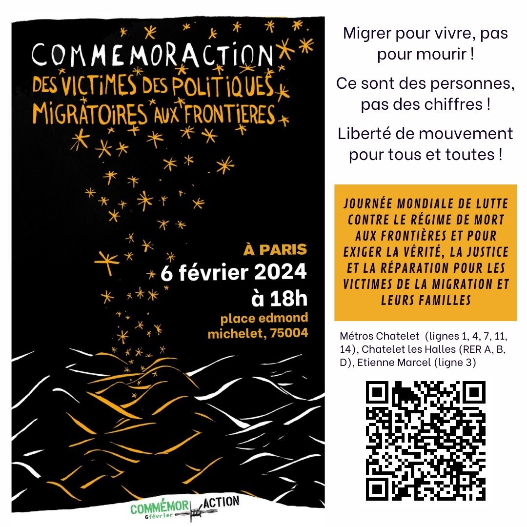 EmmausInter_fr's tweet photo. 📆La #CommémorAction, c'est ce soir à 18h, place Edmond Michelet à Paris. 🤝Ensemble, souvenons-nous de celles et ceux qui ont disparu sur les routes migratoires ! https://t.co/WMfYfOWxEs
@paris_dexil  @CRID_asso  @limbo_asso @ccfd_tsolidaire @CCsp75 https://t.co/06Hxm7HDYx