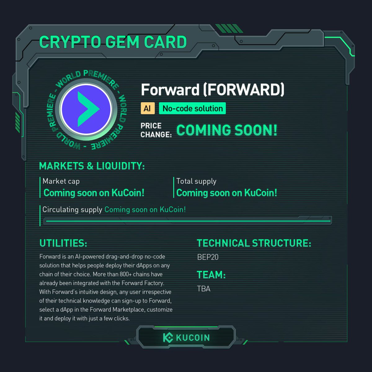 KucoinBD's tweet photo. $FORWARD ট্রেডিং লাইভ #KuCoin এ!
🚀FORWARD/USDT: https://t.co/EMj8MsM3Eu
Forward সম্পর্কে বিস্তারিত জানতে #KuCoinCryptoGem কার্ড দেখুন।
#AI #NoCodeSolution https://t.co/rhEvLbdBMw