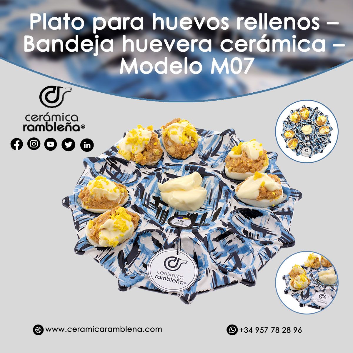 CERÁMICA RAMBLEÑA | Huevera | Plato para huevos rellenos | Bandeja cerámica  | Huevos rellenos | Huevera  | Plato huevos modelo - M06 