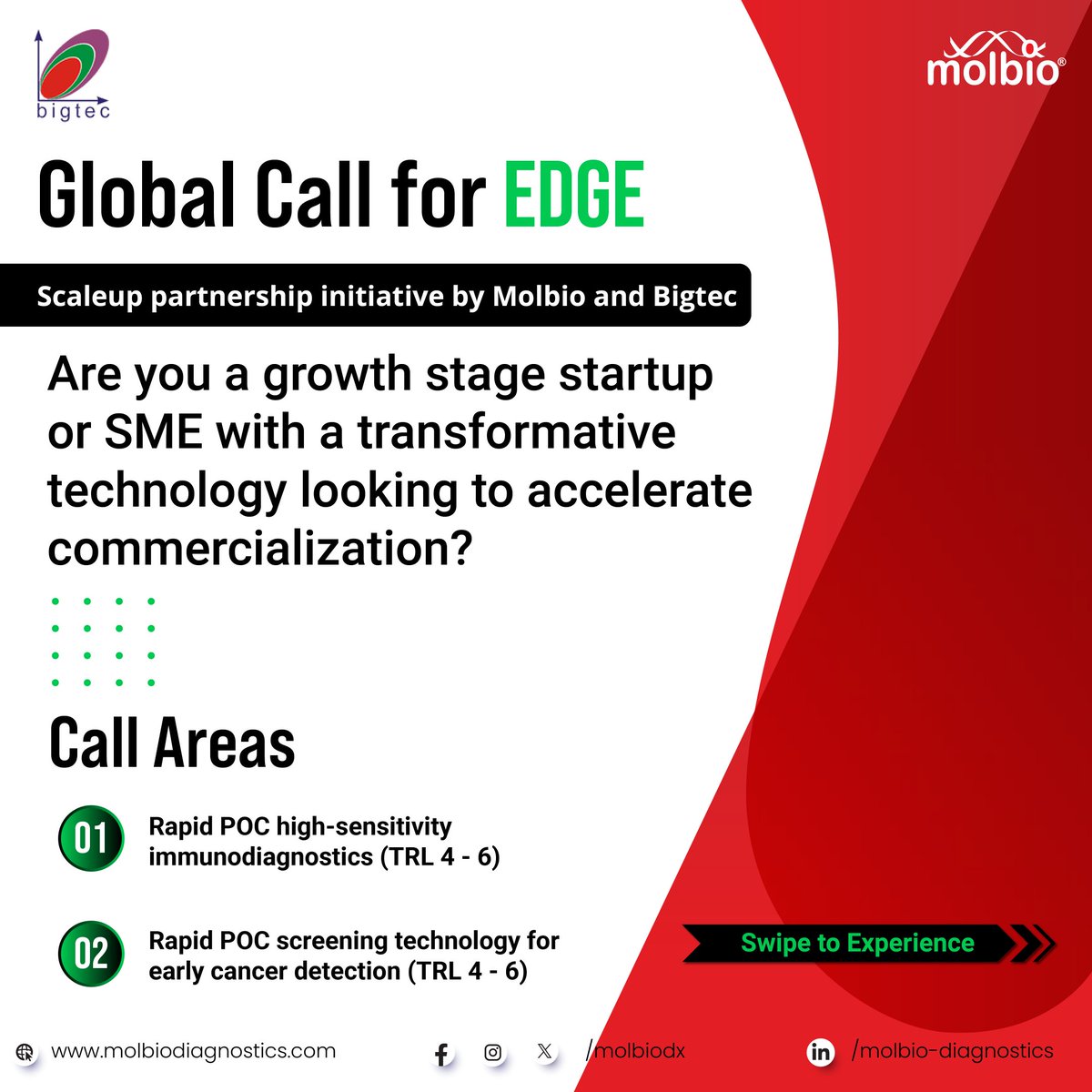 MolbioDx's tweet photo. Molbio is launching a global call to collaborate with MedTech startups and SMEs for acceleration of product development and commercialization.
This is an intensive 12 week cohort program for understanding high impact technology acceleration and faster Go-To-Market (GTM) traction. 
At the end of this program, Molbio would engage with a few cohort participants for future partnerships. This would potentially involve bridge funding for product co-development, licensing, sales and distribution. Each cohort participant will receive bespoke guidance. The program will be conducted in hybrid mode and will involve intermittent visits to Bangalore and Goa. All expenses, including travel and stay, of the program will be borne by Molbio.

Apply:https://t.co/5VvW89Xc1Y

#startups #initiatives #bigtec #pointofcare #screeninghealth #molbiodiagnostics #molbio #qualityhealthcare #diagnostics