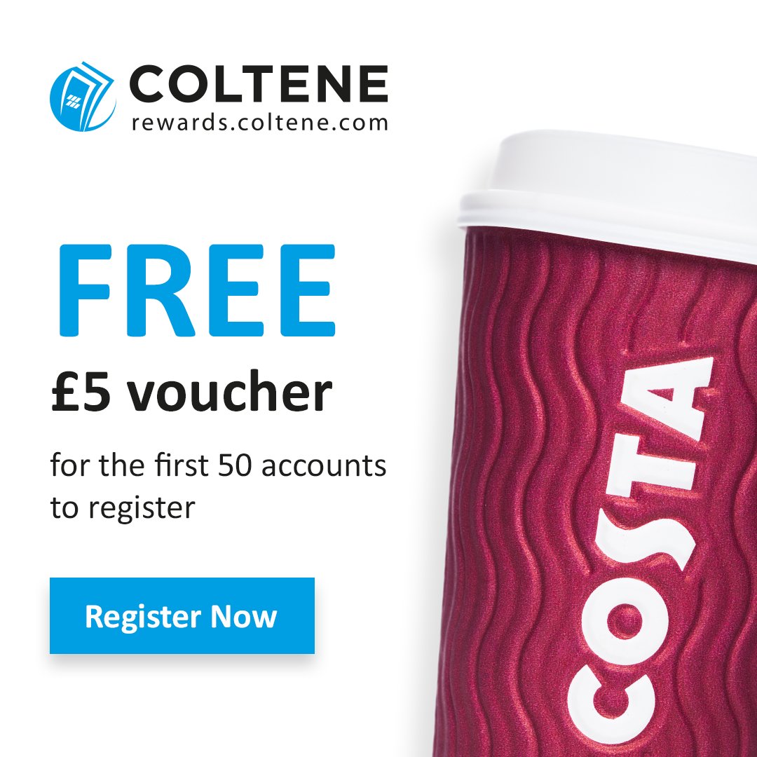 Get your day off to a great start with your favourite coffee paid for by us! When you sign up to the COLTENE Rewards loyalty scheme, your practice gets 500 FREE Coins and you get a £5 Costa Coffee voucher. What’s not to love?

Sign up now at rewards.coltene.com