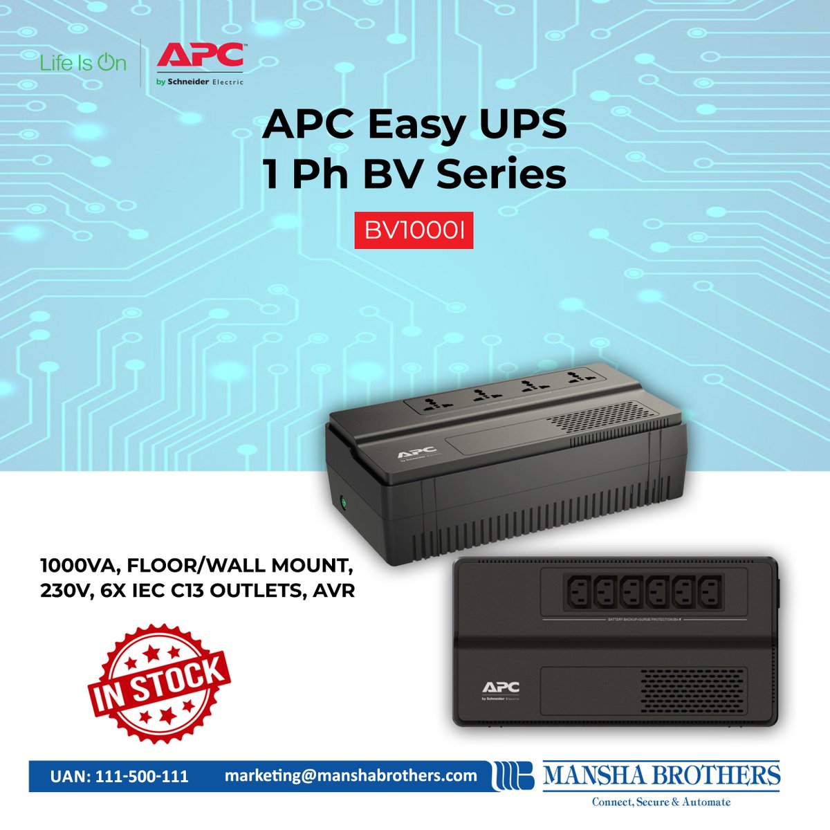 Mansha Brothers (@manshabrothers) on Twitter photo Introducing the APC Easy UPS BV1000I
Don't let power fluctuations disrupt your operations!
For more details, contact us at:
Phone: 111-500-111 (UAN)
Email: marketing@manshabrothers.com
#ManshaBrothers #APC #EasyUPS #PowerProtection #stableconnectivity Introducing the APC Easy UPS BV1000I
Don't let power fluctuations disrupt your operations!
For more details, contact us at:
Phone: 111-500-111 (UAN)
Email: marketing@manshabrothers.com
#ManshaBrothers #APC #EasyUPS #PowerProtection #stableconnectivity