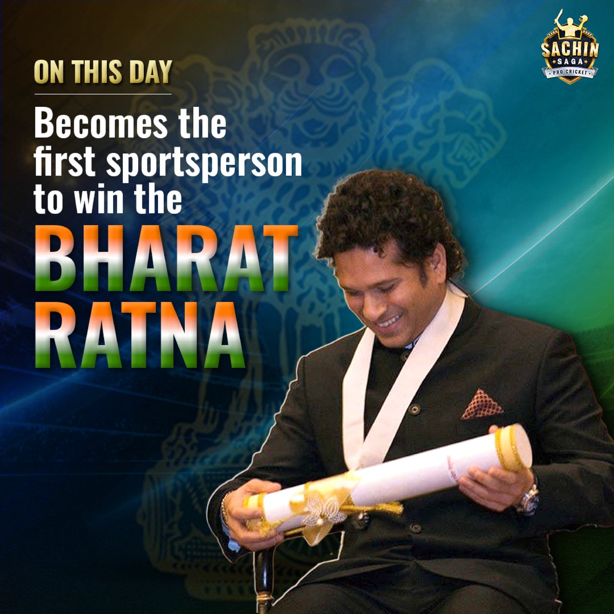 Sachin Tendulkar: First-ever Bharat Ratna awardee sportsman! 🌟 Made history on and off the pitch. 🏏🇮🇳
 #SachinTendulkar #BharatRatna #OnThisDay #ItsPROtime #CricketMobileGame #SachinSagaProCricket