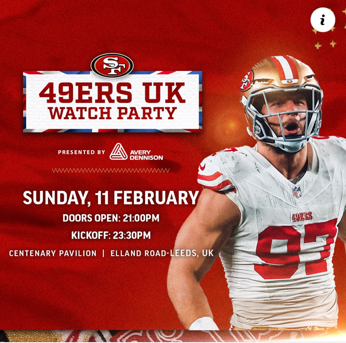 Did someone say SUPER BOWL UK WATCH PARTY 😉 #SuperBowlLVIII  #49erFaithfulUK #FTTB #NFLUK