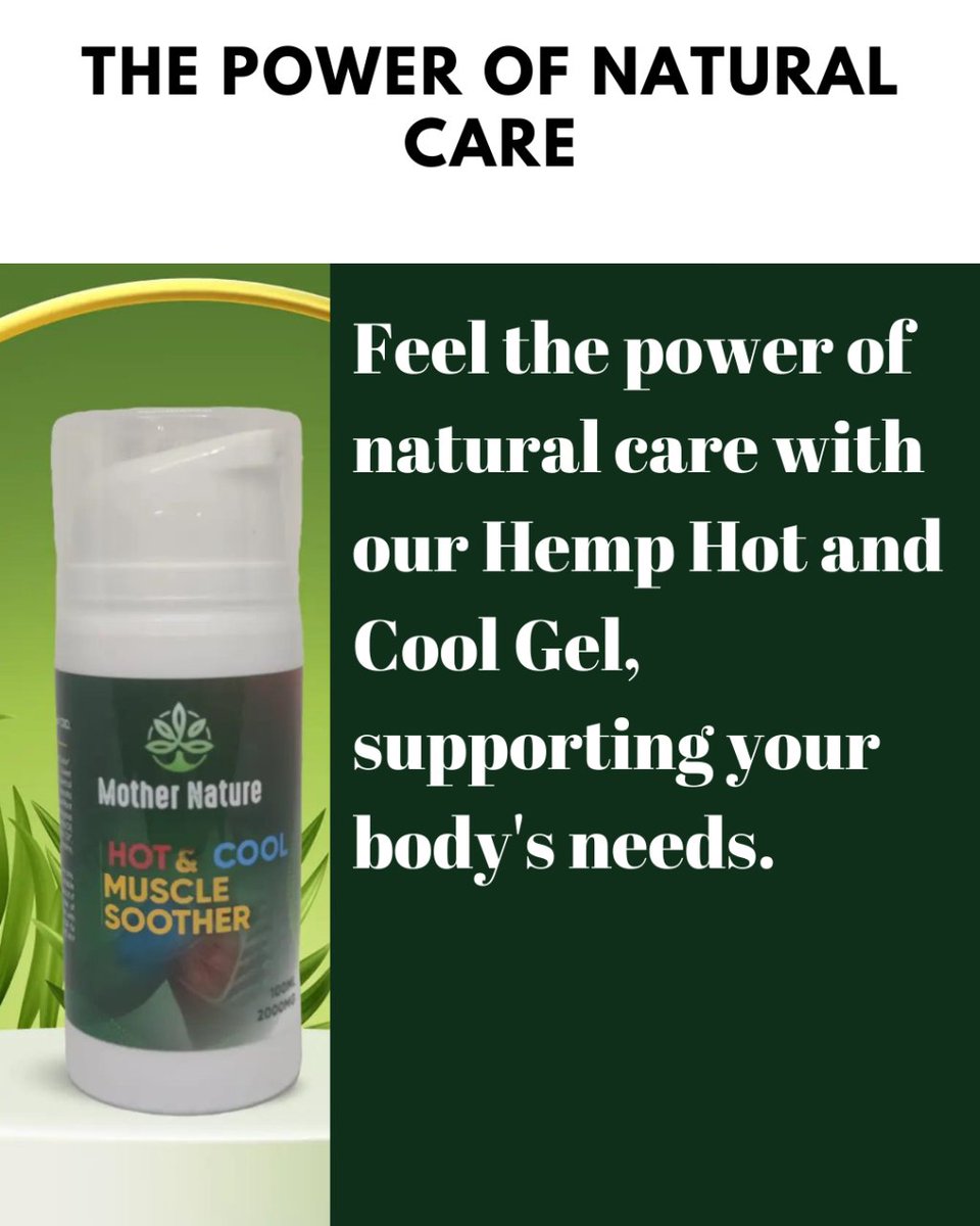 UKMotherNatures's tweet photo. Feel the power of natural care with our Hemp Hot and Cool Gel, supporting your body's needs. #NaturalCarePower #HempHealth #WellnessSupport https://t.co/tMsec9bkjC