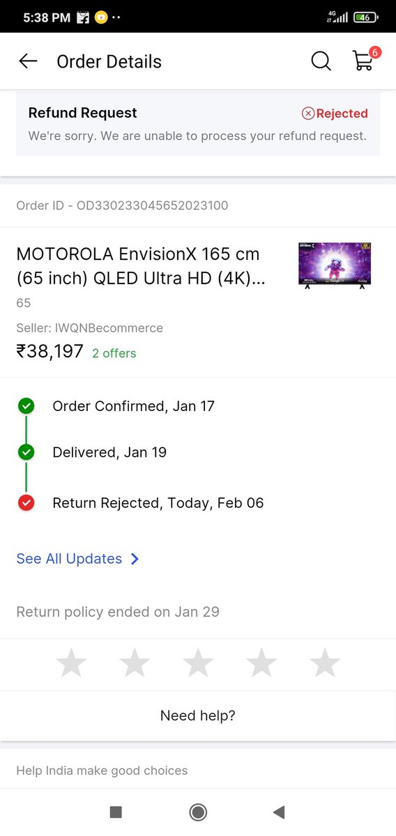 Lohith9828's tweet photo. @flipkartsupport i have purchased a product Motorola tv from past 10 days i am calling regarding return to Flipkart
They didn't give any solution.
But now they are telling that they have cancelled the return https://t.co/rUIFdmiwgi