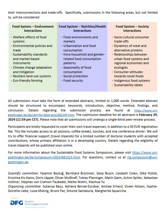 Fakultät der Agrarwissenschaften | Uni Göttingen (@goe_agrar) on Twitter photo Sustainable Food Systems Symposium 2024 <a href="/rtgSusFoodSys/">RTG2654SustainableFoodSystems</a> 🌱
❗Submission Deadline February 29, 2024❗
For more info, please visit: uni-goettingen.de/de/symposium+2…
For questions: rtg.symposium@uni-goettingen.de
Call for Abstracts ⬇️ Sustainable Food Systems Symposium 2024 <a href="/rtgSusFoodSys/">RTG2654SustainableFoodSystems</a> 🌱
❗Submission Deadline February 29, 2024❗
For more info, please visit: uni-goettingen.de/de/symposium+2…
For questions: rtg.symposium@uni-goettingen.de
Call for Abstracts ⬇️