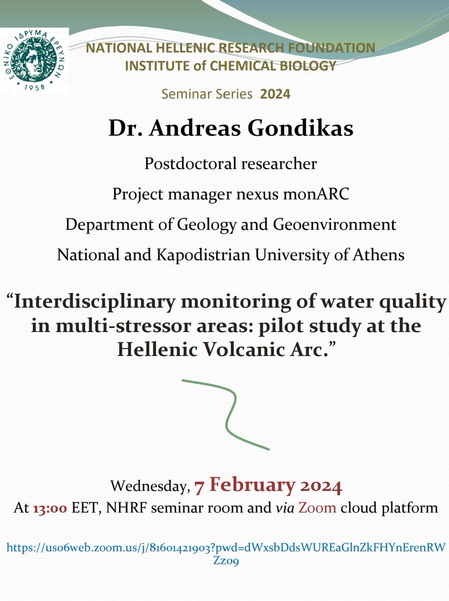 Tomorrow I am invited to give a seminar at @EIEgr on interdisciplinary monitoring of water quality in multi-stressor areas. Feel free to join online or onsite!