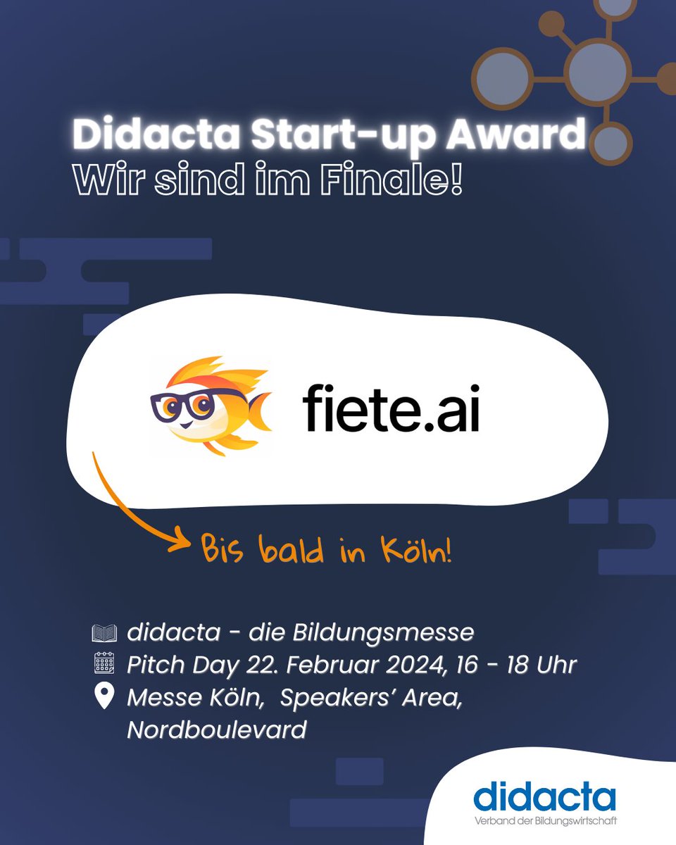 Das macht uns sehr stolz. Drückt mal die Daumen für`s Finale... #didacta #lernenmitKI