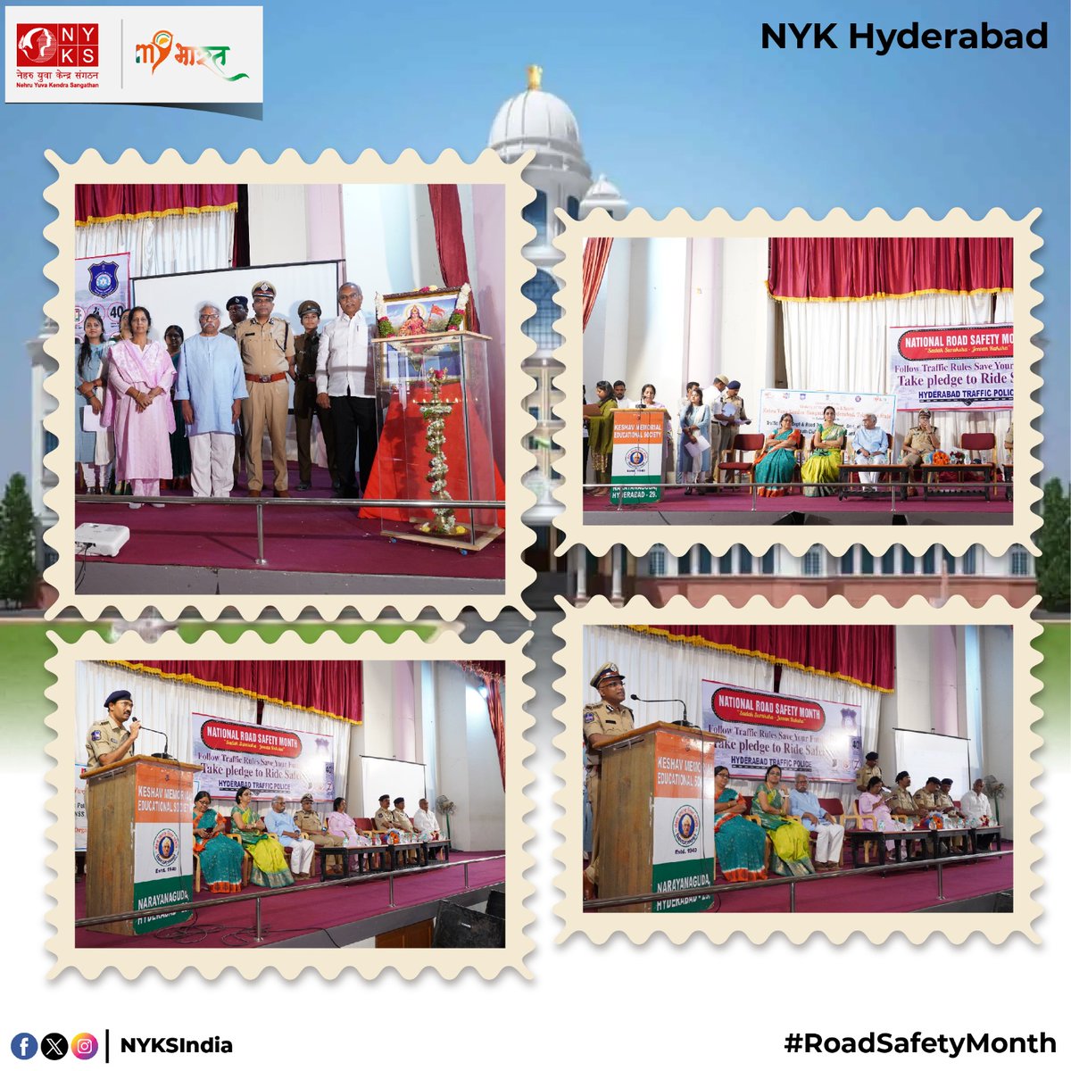 NYK Hyderabad in collaboration with Traffic Police Hyderabad organised National Road Safety Program at Keshav Memorial Institute of Commerce and Sciences Narayanguda. Shri P. Vishwa Prasad, IPS, ACP, Traffic Police, Hyderabad graced the event as chief guest. #RoadSafetyMonth🚦🚗