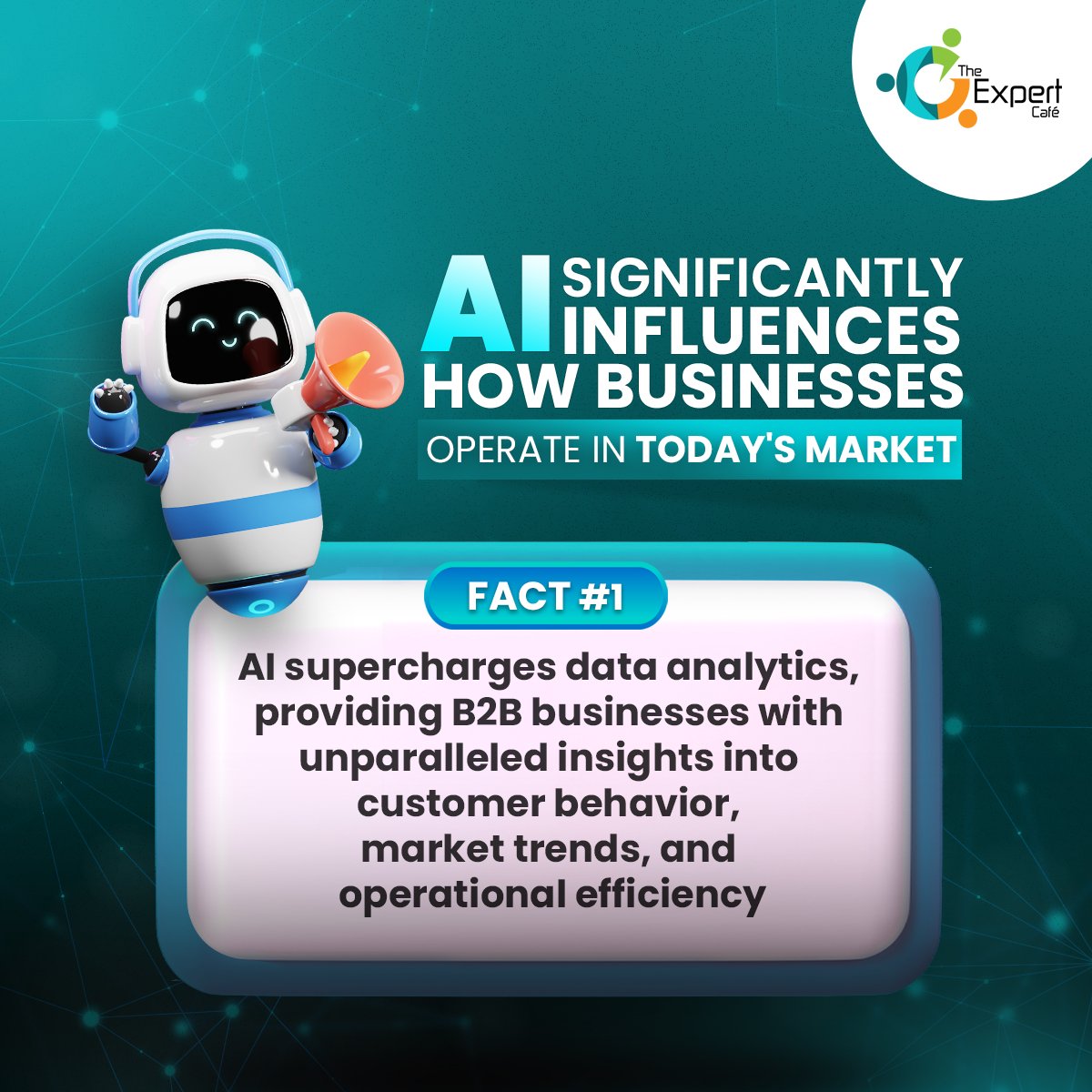 AI transforms B2B businesses by providing unmatched insights into #customerbehavior, market trends, &amp; operational efficiency. 

Boost your data analytics with AI today to stay ahead of your competition. 

#TheExpertCafe' #Factfriday #AIDataAnalytics #ArtificialInteligence #AI