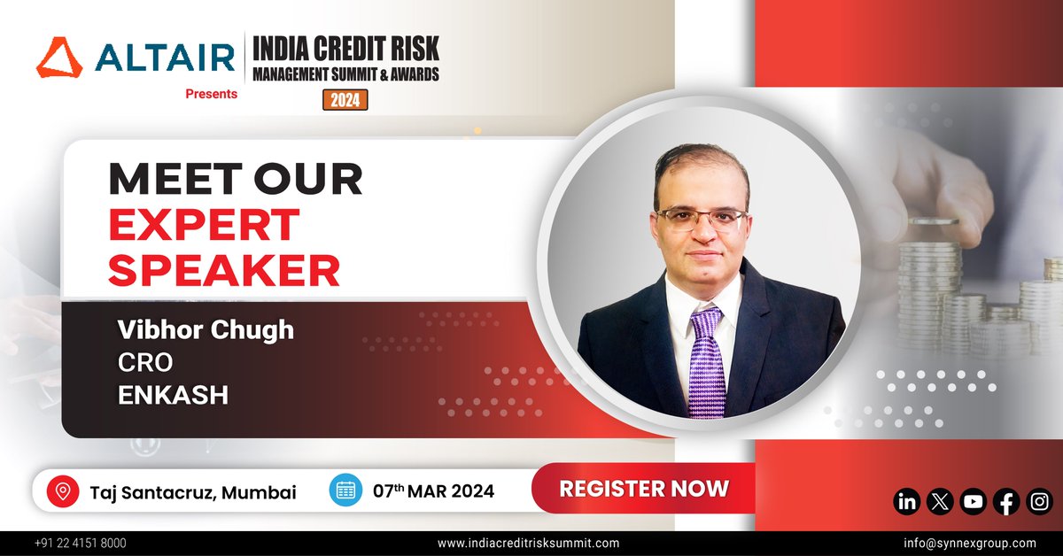 🔊 Presenting Our Featured Speaker, 🎤

At the India Credit Risk Management Summit & Awards 2024, we are honored to recognize our expert speaker, Mr. Vibhor Chugh, CRO, from EnKash - The Ultimate Platform for Businesses, a forward-thinking thought leader and industry expert.