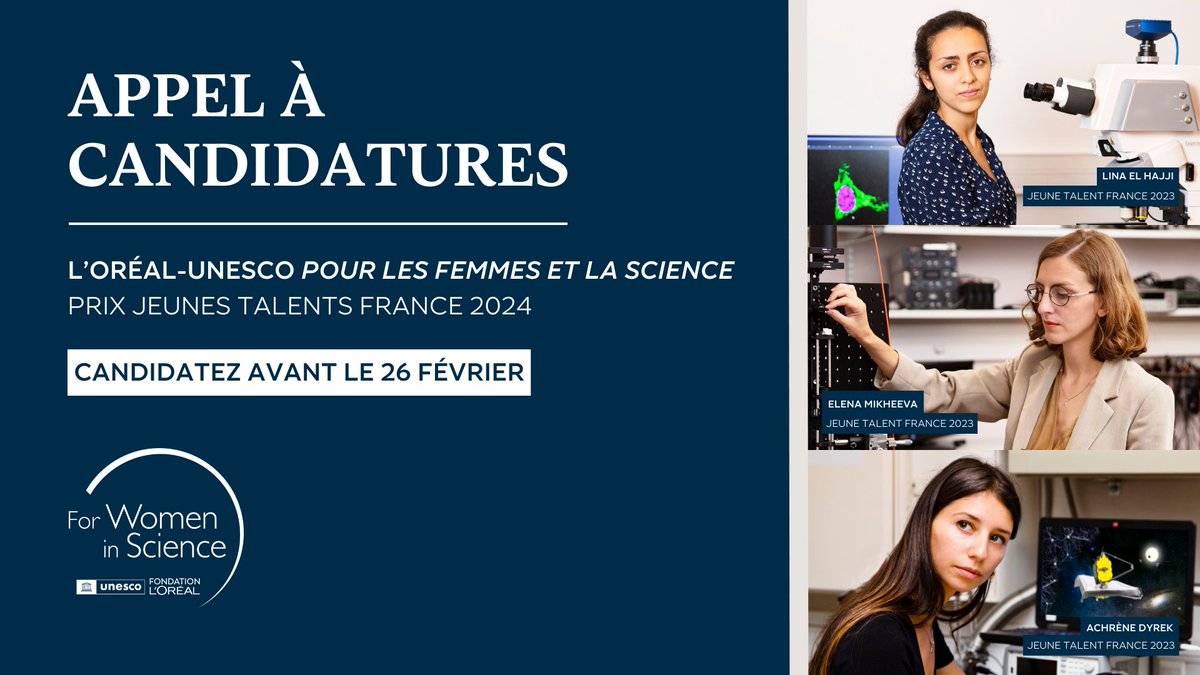 Les candidatures pour le Prix Jeunes Talents France 2024 @FondationLOreal - @UNESCO sont ouvertes ! 🇫🇷
Gagnante de l'année 2023, je suis ravie de mettre en avant ce prix qui récompense l'excellence des femmes scientifiques 👉
forwomeninscience.com/challenge/show…
@4womeninscience #FWIS2024