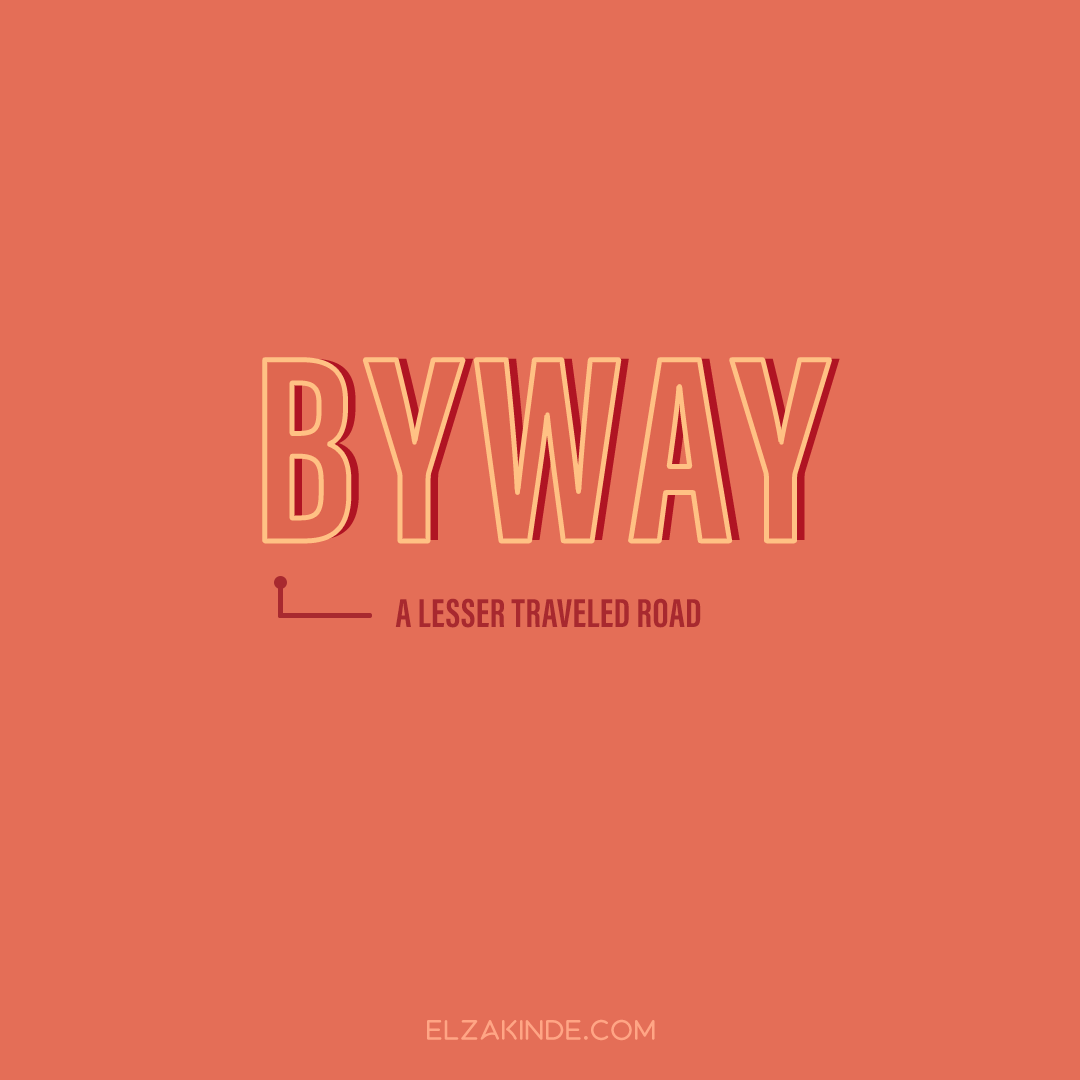 BYWAY: a lesser traveled road.

Find more words worth collecting on my blog: elzakinde.com/category/word-… #wordnerd #wordcollector