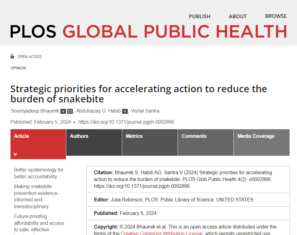 NEW OPINION: This paper argues that with the current renewed attention by the WHO and other global actors, this is a pivotal moment to ensure sustainable, effective snakebite prevention programs are firmly established in high-burden countries. plos.io/3OzMNgB