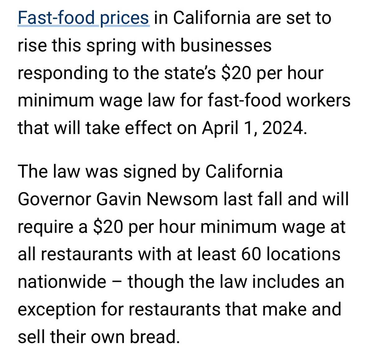 ⁦@GavinNewsom⁩ did this…. Get ready for fast food to cost you at more than food in a full service restaurant in #CaliforniaSucks