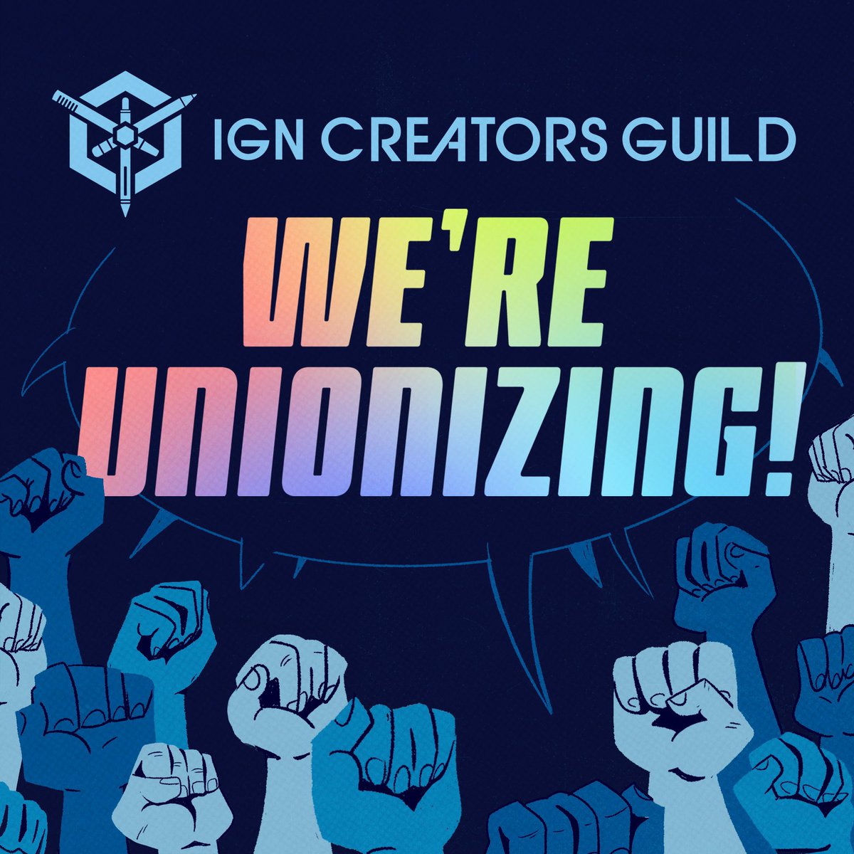 My colleagues and I have banded together to form the IGN Creators Guild! And we, the folks that create the articles, videos, guides, art and more are here asking @ZiffDavis and @IGN management to voluntarily recognize @IGNUnion today! #IGNCG