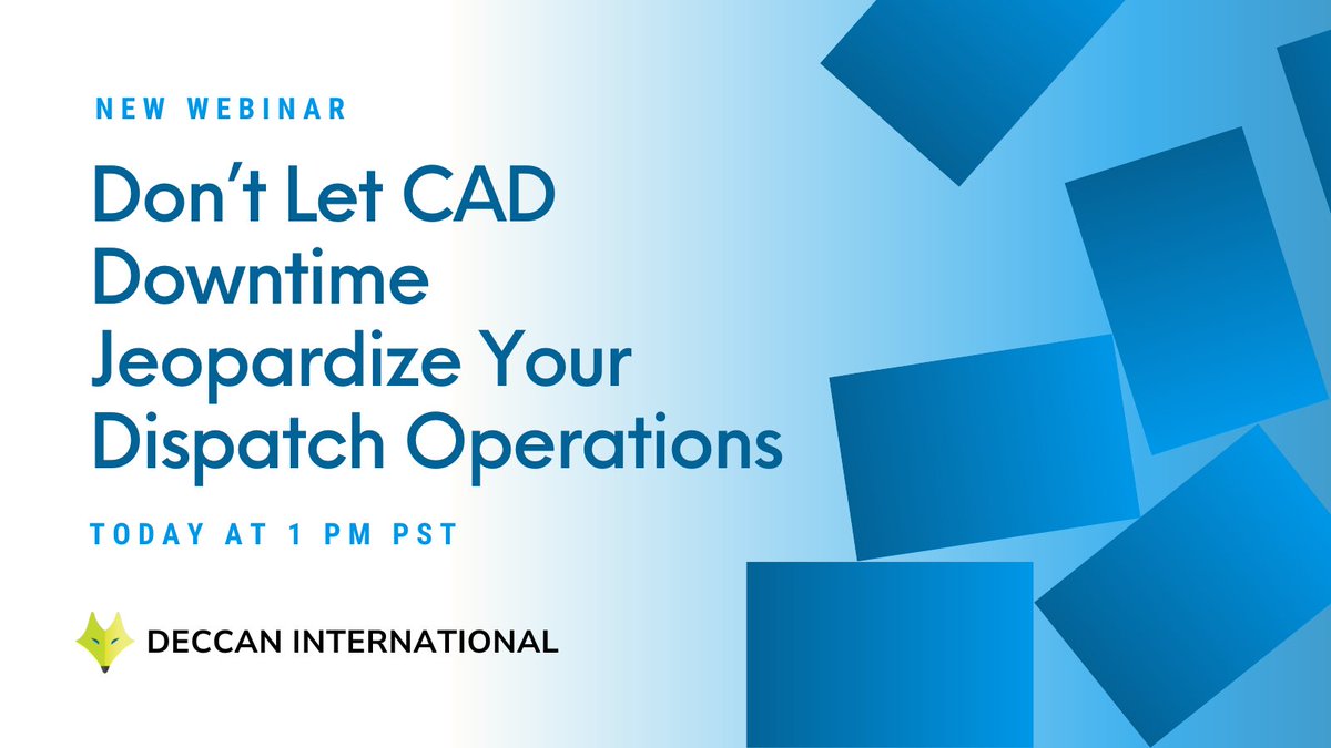 DeccanIntl's tweet image. Don't get caught off guard during CAD outages. Join our webinar TODAY at 1PM PST to learn how to keep operations running smoothly. bit.ly/4biPUTD #dispatchoperations #webinar