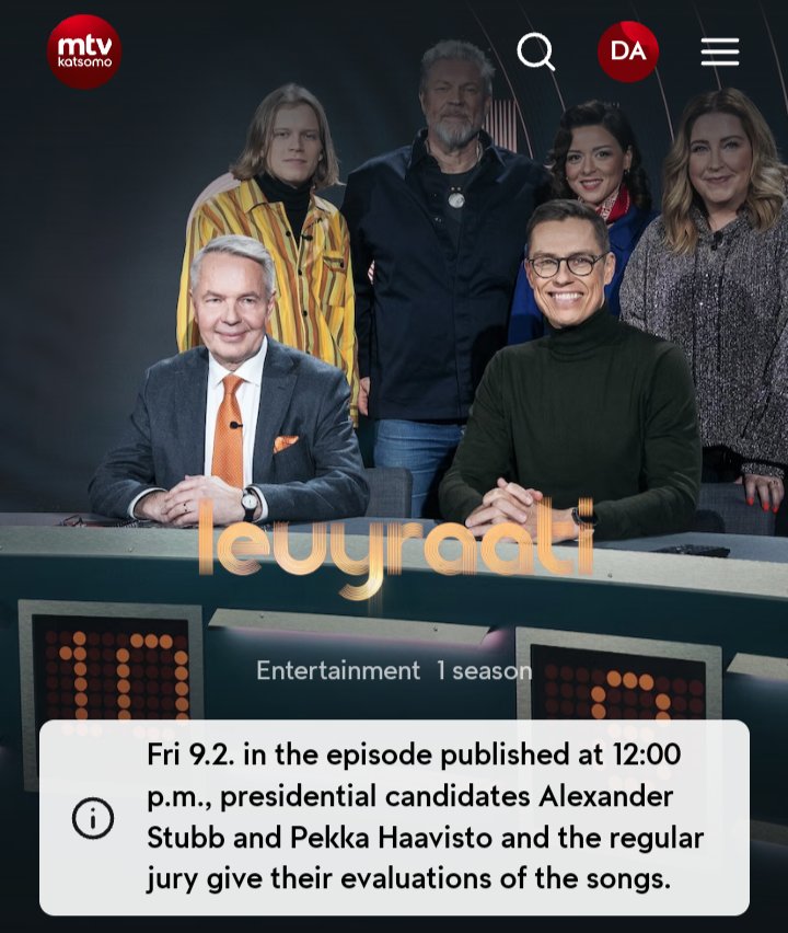 Went to check the info about Rouska & it's Music video being part of the show Levyraati with the presidential candidates & it says this on the site: FEB 9TH - Friday At 12 p.m finn time!!
I still don't know when exactly the video will be out on YT, but APPARENTLY it'll show here!