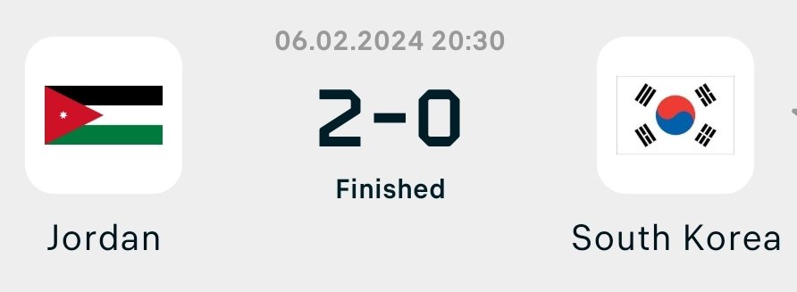 HrishavHari's tweet photo. The most unpredictable Asian Cup ever! Jordan (87th Fifa ranked) beats South Korea (23rd) in Semi Final.

#AsianCup2023 #JORvsKOR #JordanFootball #KoreaRepublic https://t.co/6xfi15FPdU