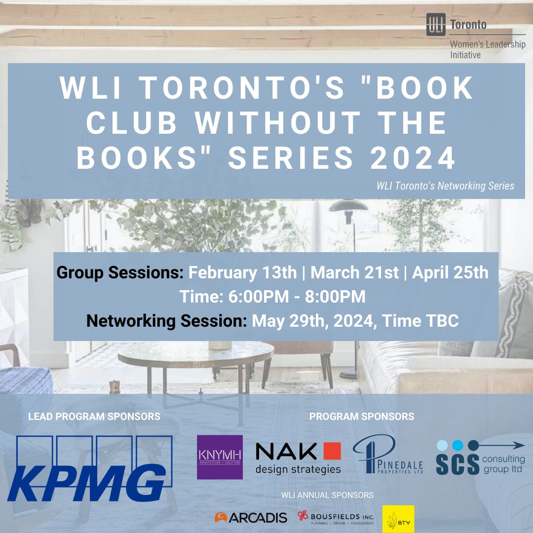 1 week left to register for the Women’s Leadership Initiative’s Book Club Without the Books (BCWB) networking series! Group Sessions: February 13, March 21, and April 25 from 6:00 pm – 8:00 pm Networking session: May 29th, 2024 | Time TBD Register now: on.uli.org/u1Uz50Qy5SM