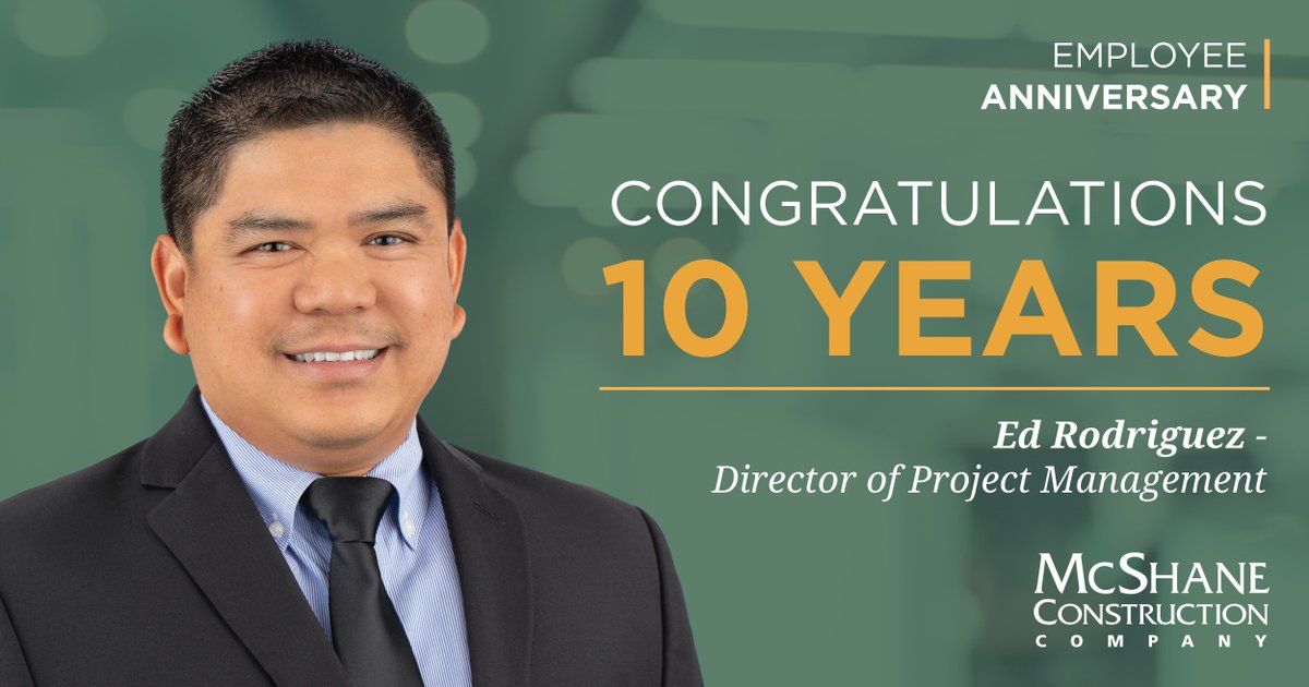 McShaneTweets's tweet photo. We would like to congratulate Ed Rodriguez on 10 years at McShane! Ed is the Director of Project Management for our projects in the Southwest and West. Thank you for your dedication and contributions to our team, Ed!
#MCCSouthwest #MCCWest #EmployeeAnniversary https://t.co/9OIKgVbhxb