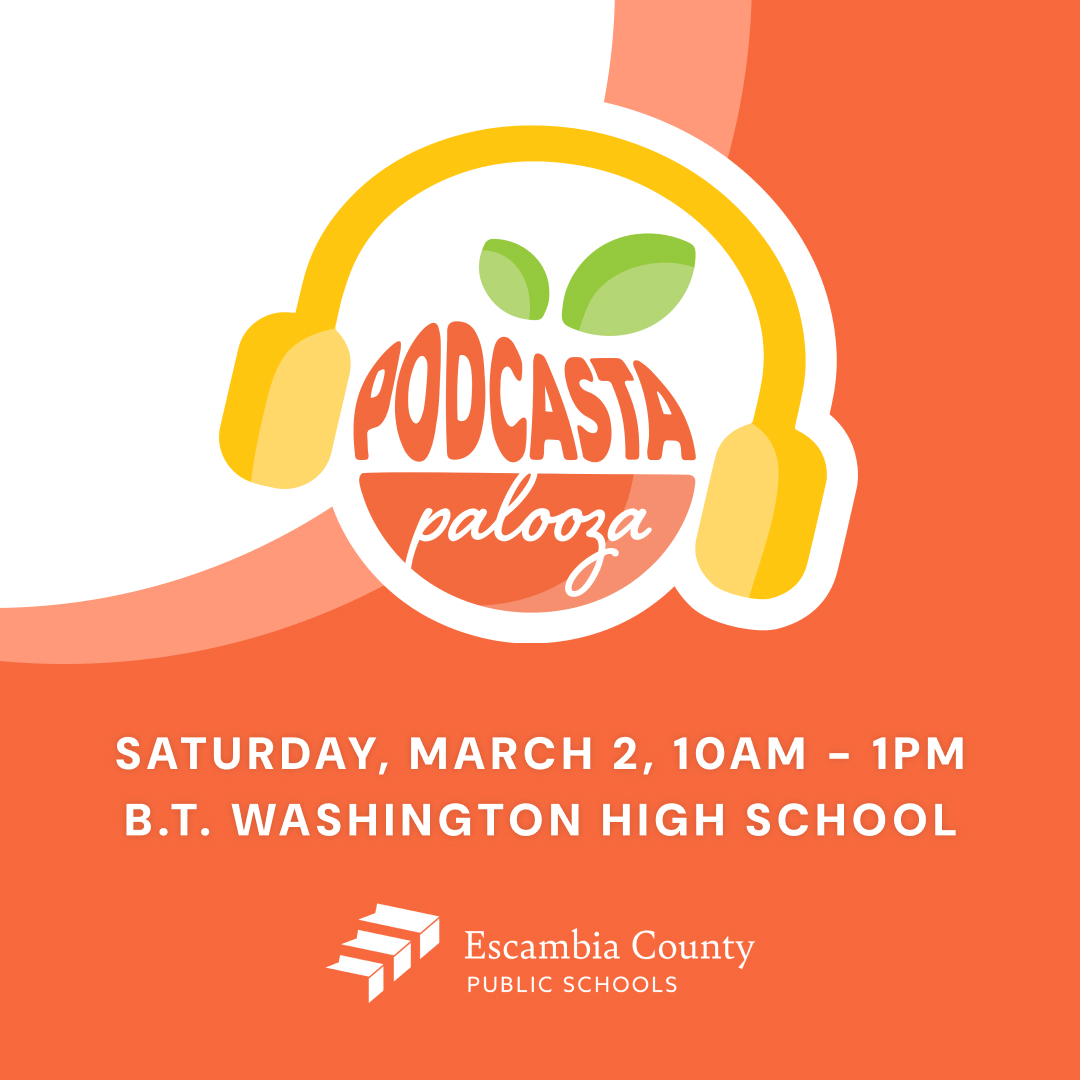 🍎 Explore Escambia County's education at #Podcastapalooza! 🎙️ Special guests, live animals, and snow cones! Join us on March 2nd for fun and learning! #EducationFirst