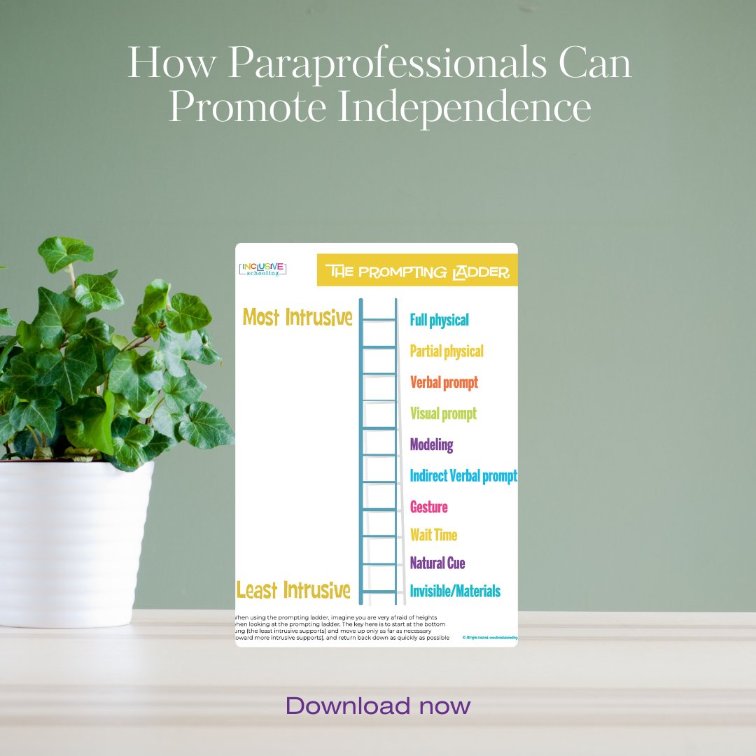 Empowering paraprofessionals and their collaborators! 🌟 Check out our free resource - 'The Prompting Ladder' - designed to guide paraprofessionals in providing tailored support for student success:  inclusiveschooling.myclickfunnels.com/paraprofession…