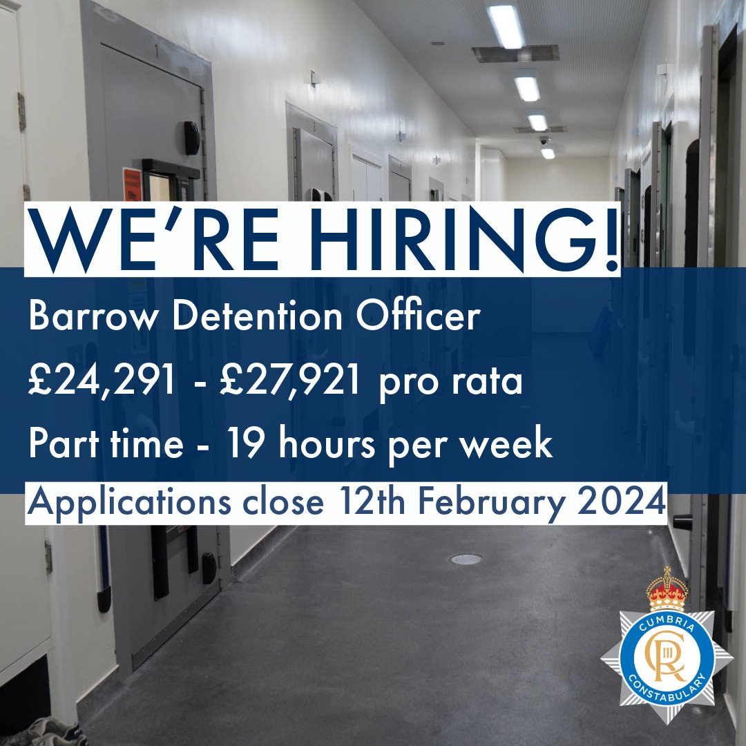 We are  seeking to strengthen our resilience within Custody, as such we are looking to recruit a part time Detention Officer at Barrow.
Find out more and apply here 👉 orlo.uk/2lZjw