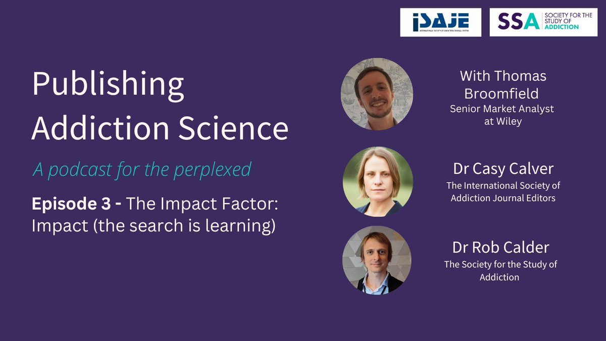 In this Publishing Addiction Science podcast with @CasyCalver & @AddJournalEds, @RobCalder3 talks to Thomas Broomfield from @WileyGlobal about the 'impact factor': how it is calculated, what it means and alternative ways of assessing a journal. Listen now: buff.ly/492Xtw9