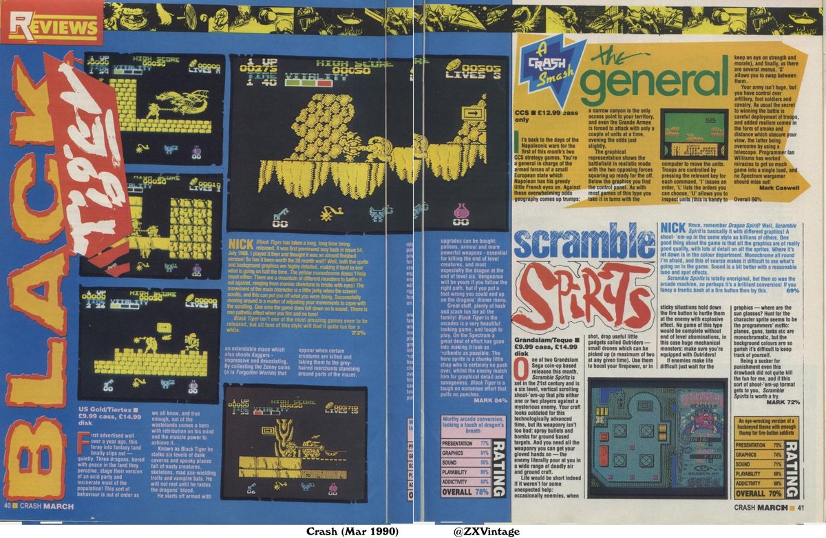 ZXVintage's tweet photo. Crash (Mar 1990) - Black Tiger, The General and Scramble Spirits reviews

READ: https://t.co/jqIA2ZAizR #zxspectrum #retrogaming https://t.co/1kuD0v9d8q