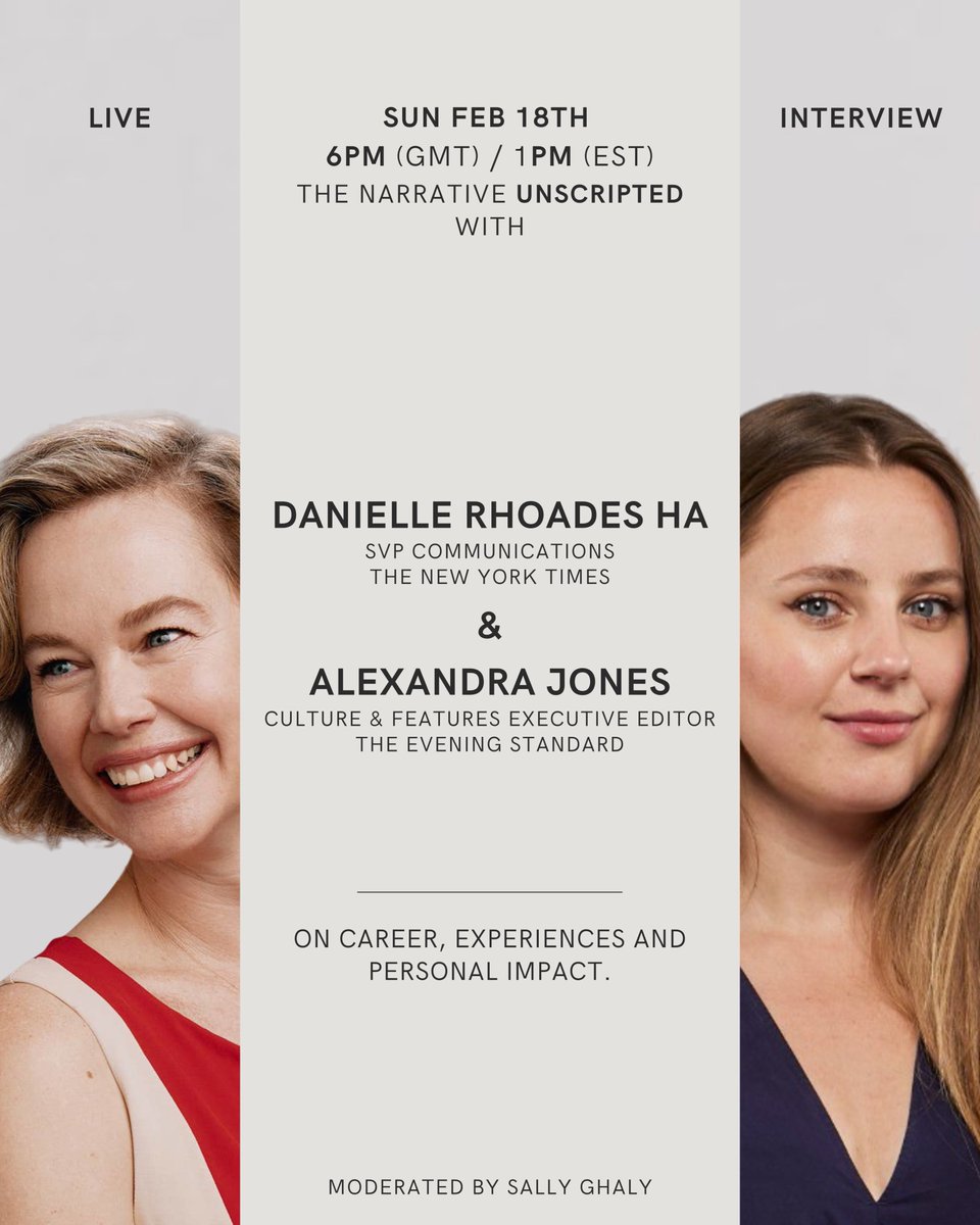 The first in a series of online community events. The Narrative Unscripted w/ @daniellerha and @AlexLiviaJones ✨ Join the conversation via thenarrativecommunity.com