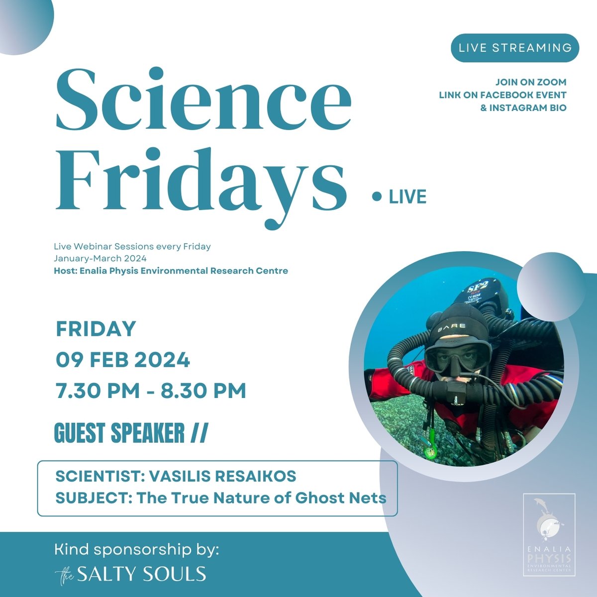 Join our ‘Science Fridays’ Live Webinar Series! This week, we welcome Vasilis Resaikos the scientist that will talk to us about the true nature of Ghost nets / 19:15-20:30 / Webinar link here: shorturl.at/hDNSV
#ScienceFridays #CyprusNature #EnaliaPhysis