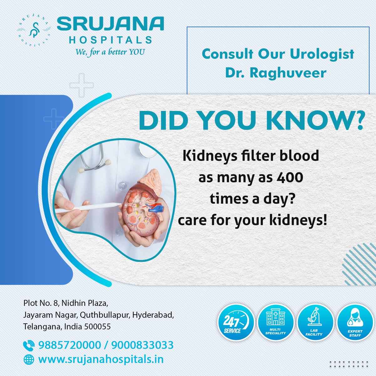 Did You Know?

📲 : 𝟗𝟖𝟖𝟓𝟕𝟐𝟎𝟎𝟎𝟎/𝟗𝟎𝟎𝟎𝟖𝟑𝟑𝟎𝟑𝟑
🌐: srujanahospitals.in

#DidYouKnow #DidYouKnowThis #HaveYouHeard #FiltersBlood #HealthyKidneys #DrinkWater #KidneyHealth #Srujanahospitals #Quthbullapur #Hyderabad