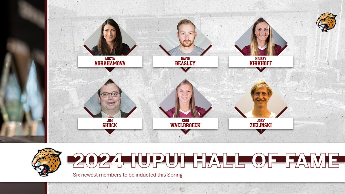 iuindy_jaguars's tweet photo. CONGRATULATIONS  to our #IUPUI Hall of Fame Class of 2024. 

⛳️: Aneta Abrahamova
🎾: David Beasley
⚽️: Krissy Kirkhoff
🏊‍♂️: Jim Shuck
🏐: Kori Waelbroeck
🏃‍♂️: Joey Zielinski

The class will officially be inducted on Friday, Apr. 12. 

#LetsGoJags #Indianapolis