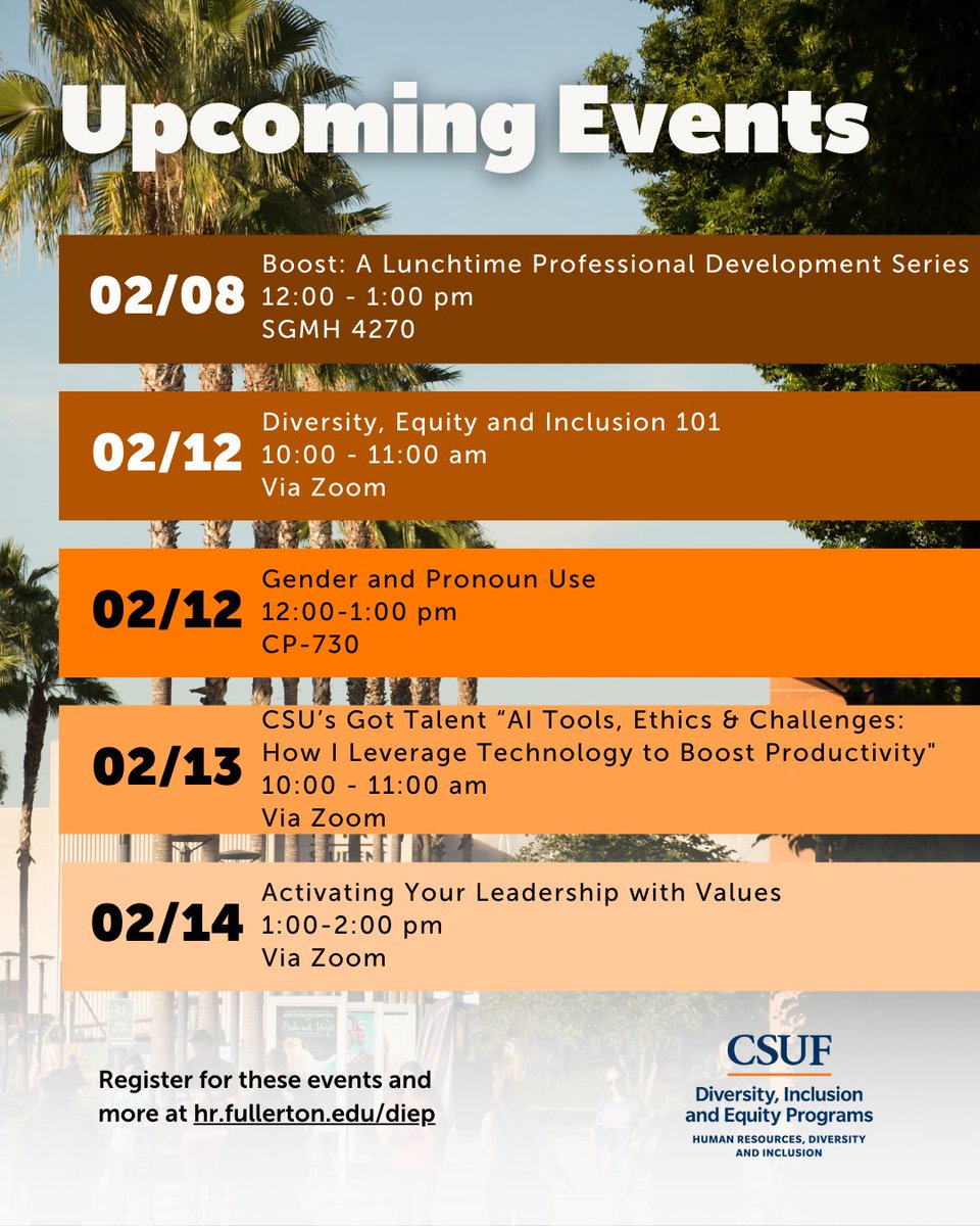 Hi Titans! 🐘 Happy Tuesday! Here are some exciting events coming up this February! 

Hope to see you all there! 🌟 you can register at the link in our bio! ✨

We have more events coming up for February, so stay tuned!