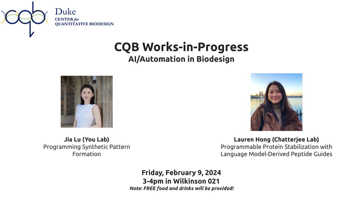 Join us this Friday, February 9th, from 3-4pm in Wilkinson 021 for our second meeting of our student-/postdoc-led seminar series on AI/automation in biodesign! We hope to see you there!