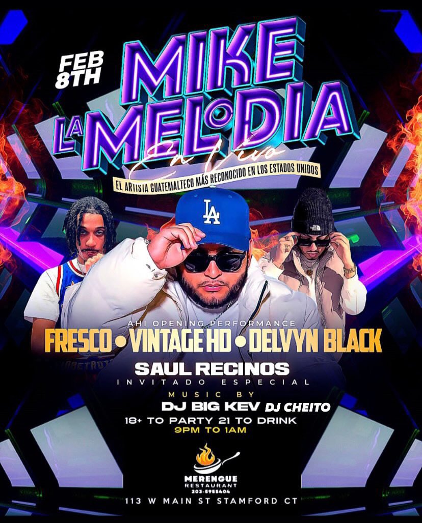 DJBIGKEV_'s tweet photo. ESTE JUEVES 8 DE FEBRERO 
📍STAMFORD, CT 
@mike_melodia @thesoulofharlem y mas artistas talentosos EN VIVO

18+ EVENT 21+ TO DRINK 
ALLI NOS VEMOS ESTE JUEVES🎥🎬
#EVERYTHINGBIG https://t.co/VKUnyiQnBu